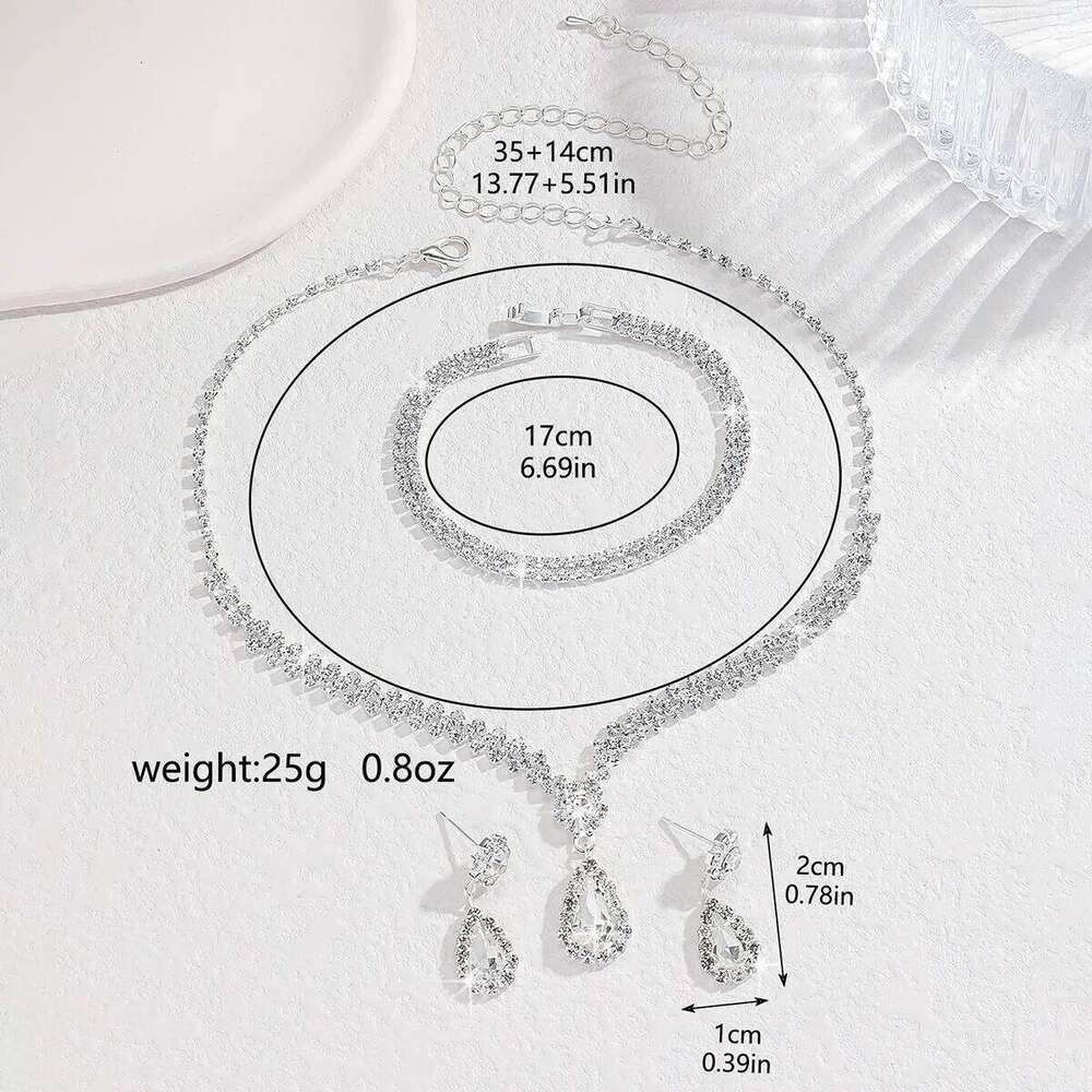 Silver Crystal Jewelry Set Necklace Earrings Bracelet Teardrop Pendant Bridal Accessories for Wedding Prom Evening Party Gift Z260313