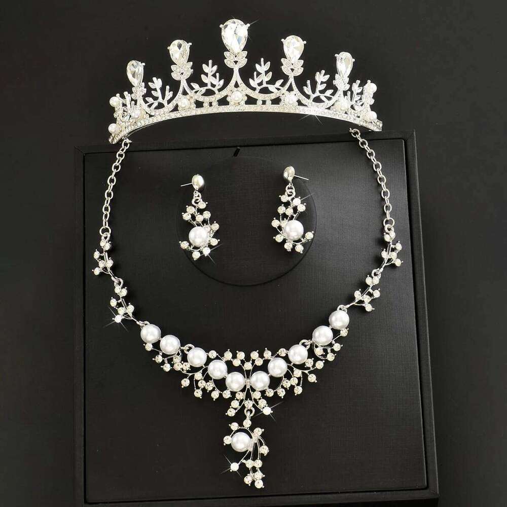 Ladies' fashionable water droplet design luxurious crown necklace earrings jewelry set wedding party holiday gift Z260313