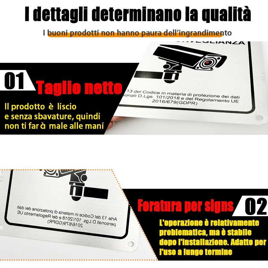 2pcs Italian Aluminum monitoring sign AREA SOTTOPOSTA A VIDEOSORVEGLIANZA self-adhesive plate D260314