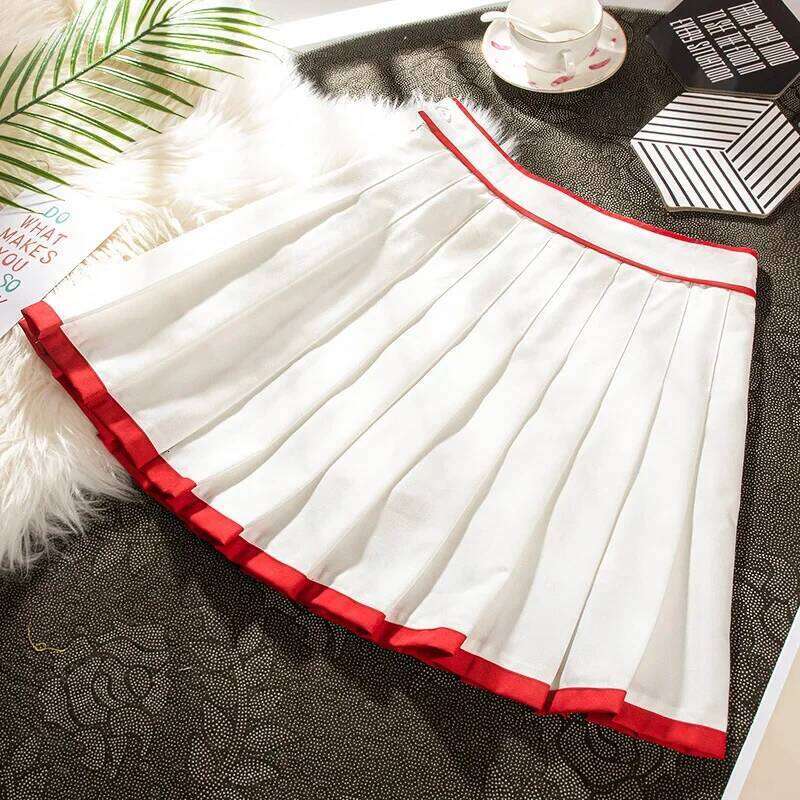 Women's Pleated Skirt Skater School Uniform Mini Skirts Hit Color High-waisted Red Short Sports Casual Korean Style Kawaii Z260314
