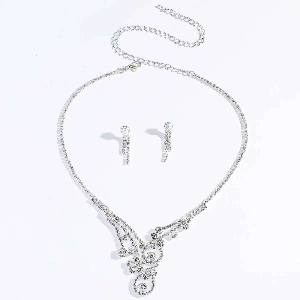 3PC women's fashionable rhinestone necklace earrings jewelry set, suitable for weddings, parties, and holiday gifts Z260313