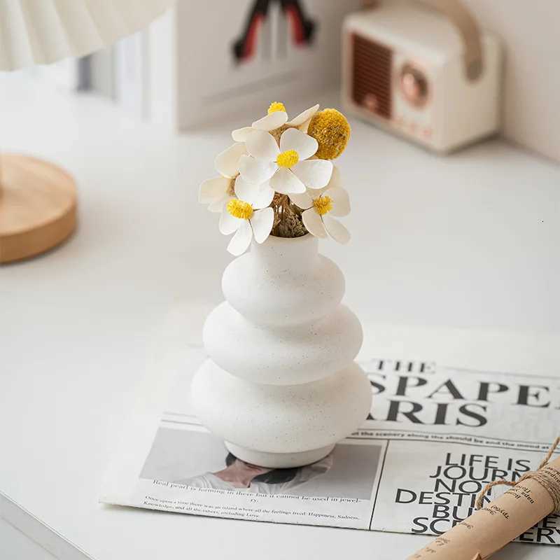 Bohemian Ceramic Vases Set of 3 White Round Geometric Design Handmade Terracotta Flower Pot Home Decor Y260314