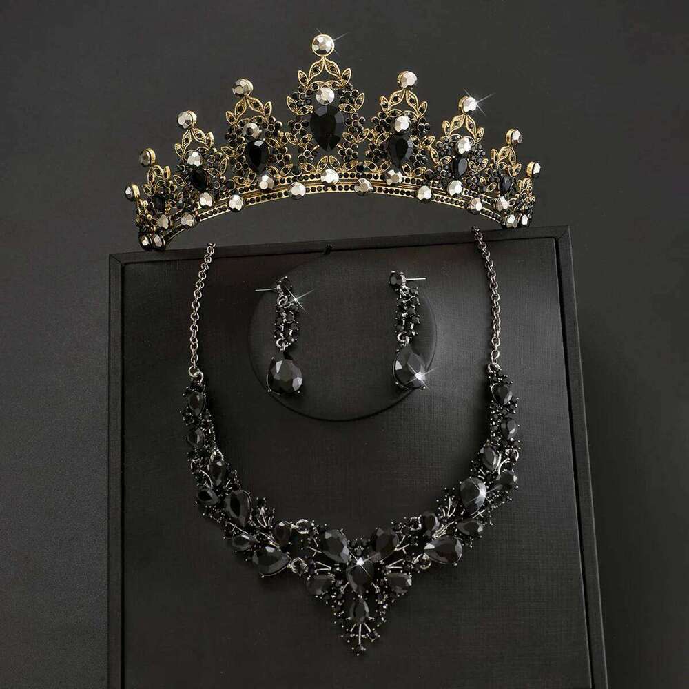 Ladies' fashionable and mysterious water droplet light luxury necklace earrings crown jewelry set wedding party holiday gift Z260313