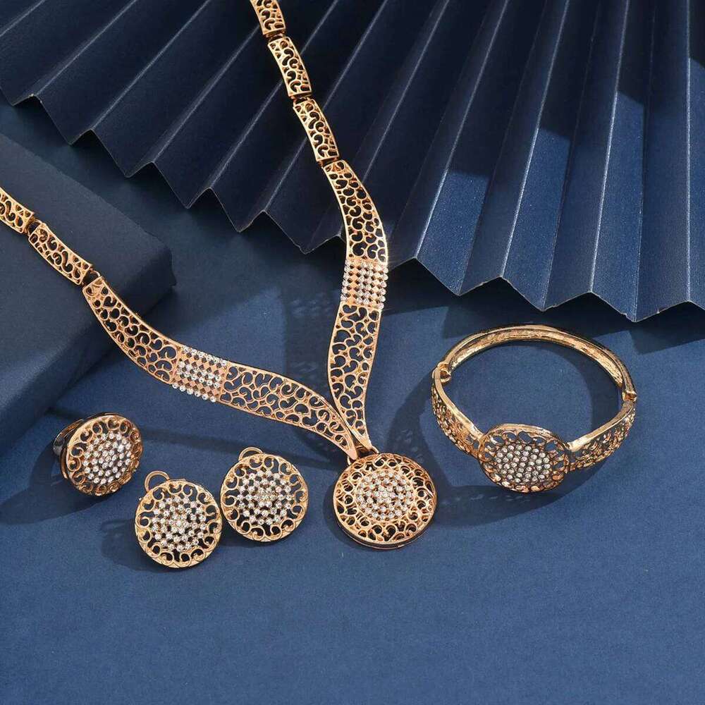 Luxury Gold Jewelry Set Women Necklace Earrings Bracelet Ring Fashion Party Wedding Accessories Z260313