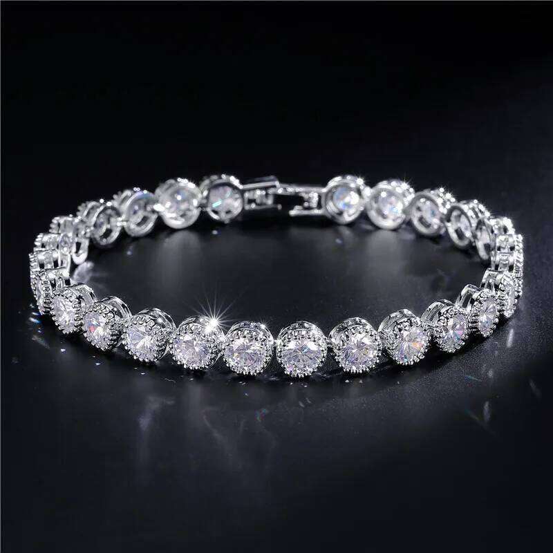 Hiphop/Rock Trendy Round Zirconia Tennis Bracelets For Fashion Men Women Gold Color Crystal Wristlet Jewelry Bangles Z260313