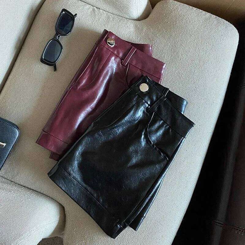 Wine Red PU for Women Sexy Clubwear Hip-Wrapped Leather Mini Skirt Female Spring Autumn Anti-Glare Short Skirts Z260314