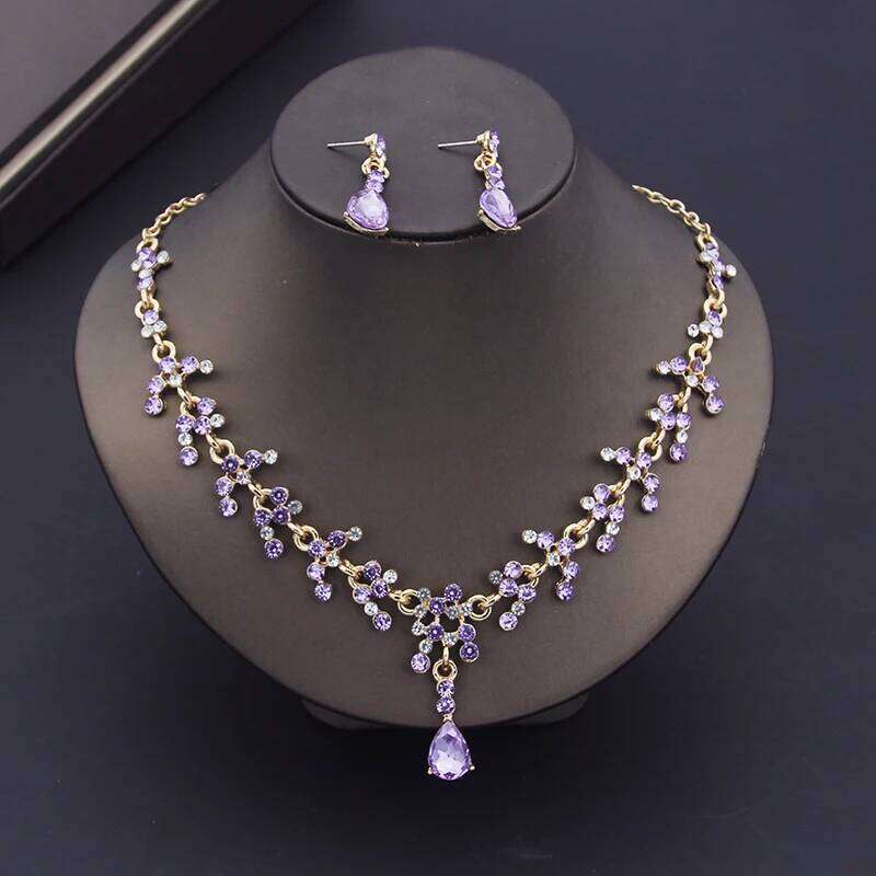 Luxury Purple Crystal Bridal for Women Earring Wedding Choker Necklace Set Bride Jewelry Sets Accessories Z260313
