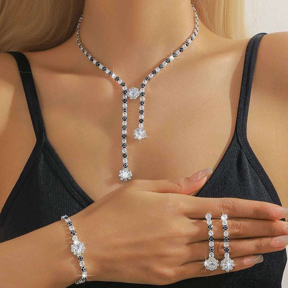 4PC Women's Fashion Flower Geometric Necklace Earrings Bracelet Jewelry Set Suitable for Wedding, Party, Festival Gifts-8510 Z260313