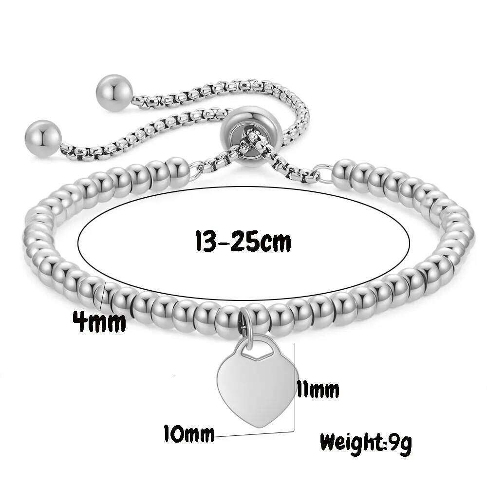 New Fashion 4mm Stainless Steel Classic Round Bead Chain Heart Adjustable Laser Logo Bracelet For Women Jewelry Gifts Z260313
