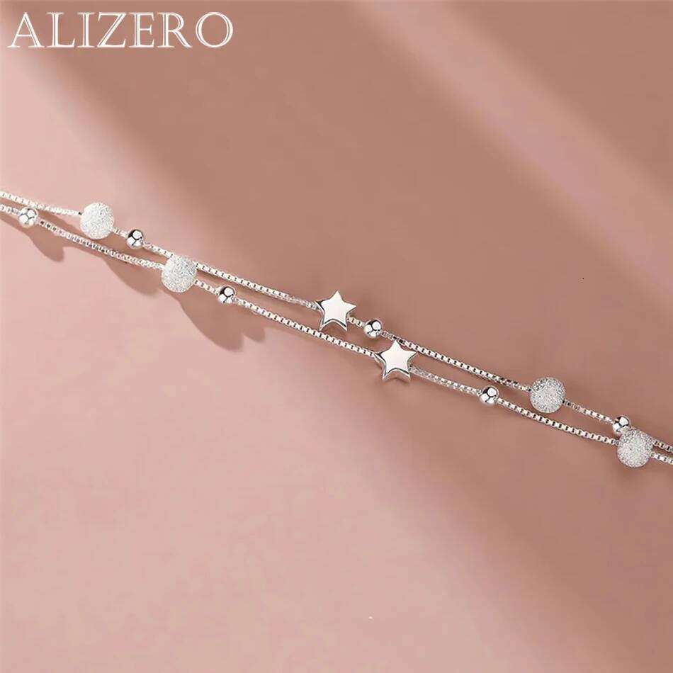 925 Sterling Silver Double-Layer Star Charm Bracelet Elegant Sexy Shiny Bead Embellishment for Valentine's Day & All Seasons Z260313