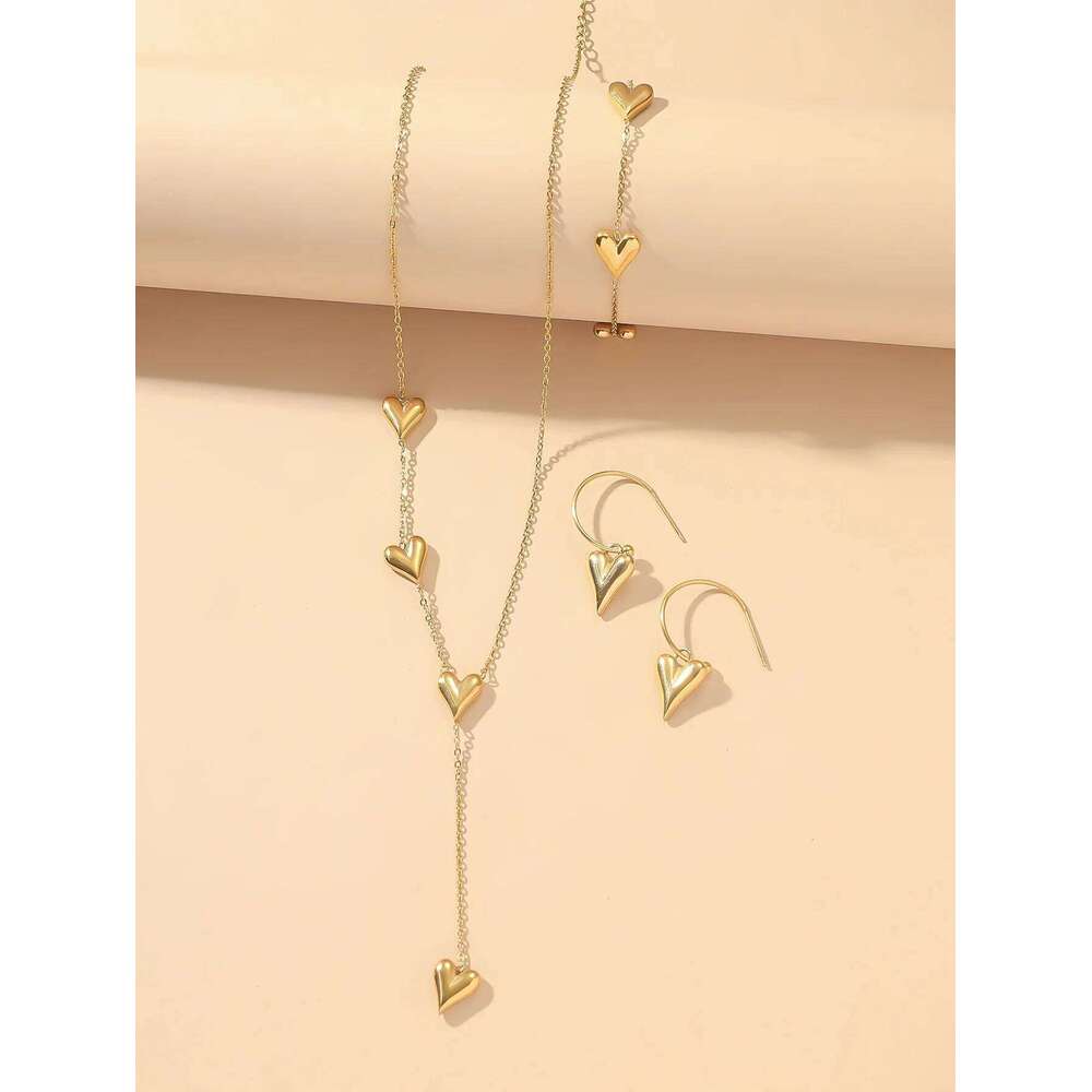 Europe and the United States Sweet Heart Tassel Necklace female minority design love bracelet earrings jewelry set Z260313