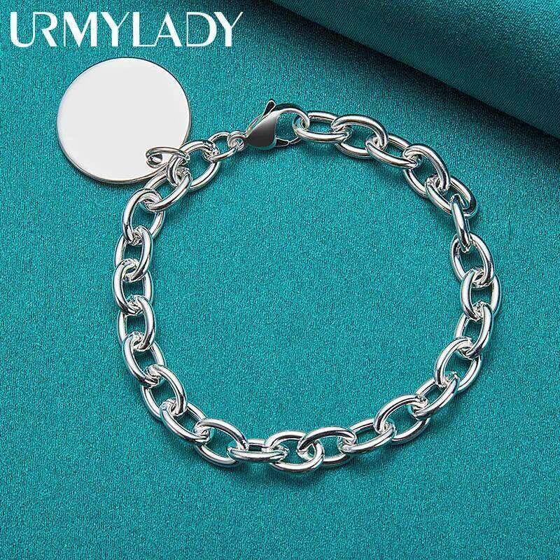 URMYLADY 925 Sterling Silver Smooth Round Brand Pendant Bracelet For Women Wedding Party Fashion Charm Jewelry Z260313