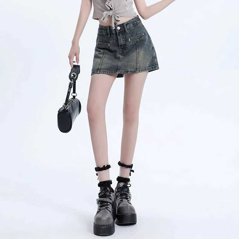 s Retro Designer High Waist Jeans Skirts Women Thin Casual Denim Mini Dress Lady Fashion A-line Wrap Hips Skirts M260314