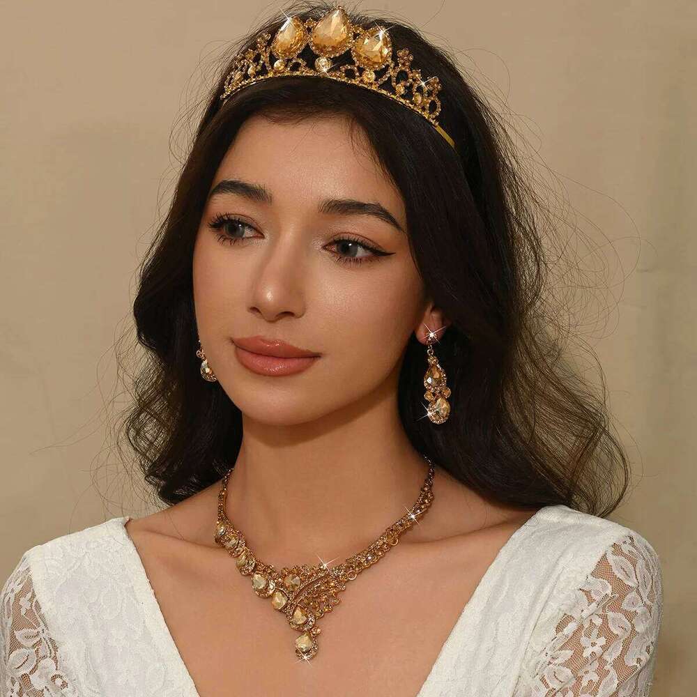 Ladies' Fashion Design Water Drop Necklace Earrings Crown Jewelry Set Wedding Party Festival Gift Z260313