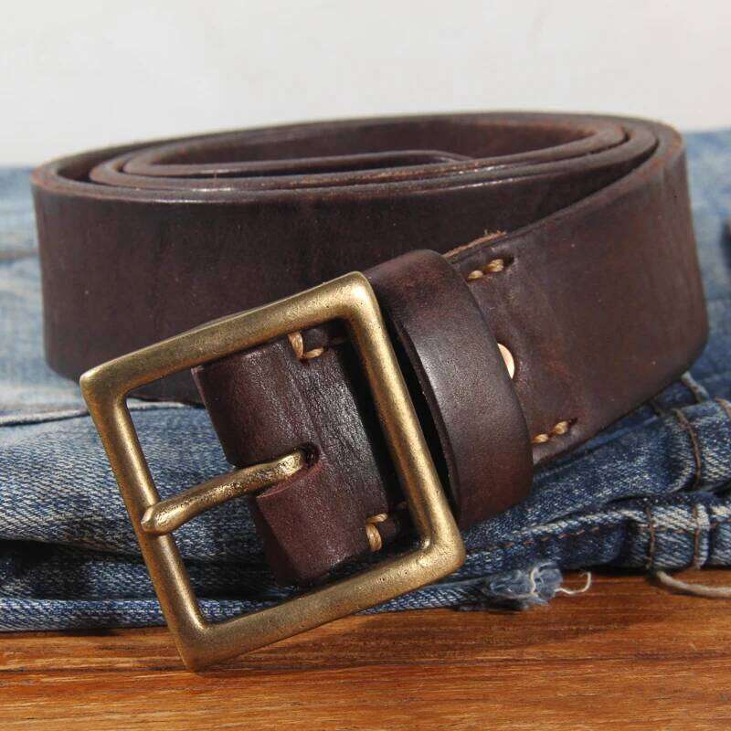 4CM Genuine Leather For Men's High Quality Brass Buckle Jeans Casual Belts Extra Thick Natural Cowhide Rough Style Z260226