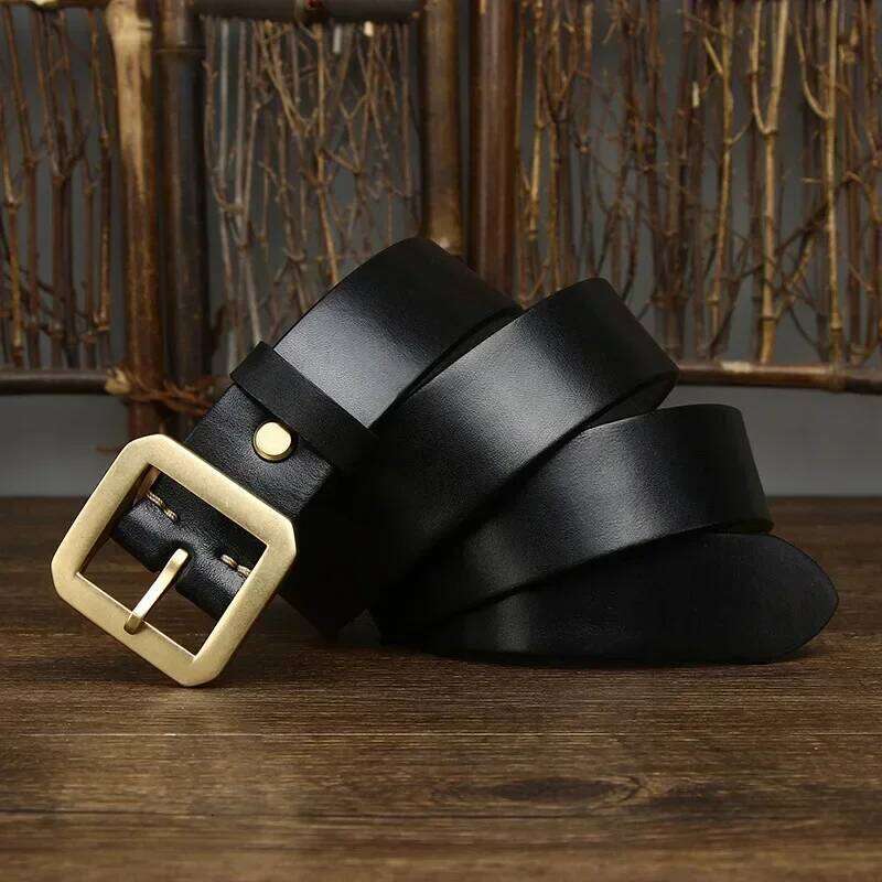 3.8CM Thick Cowhide Copper Brass Buckle Genuine Leather Casual Jeans Belt Men High Quality Waistband Male Luxury Strap Cintos Z260226