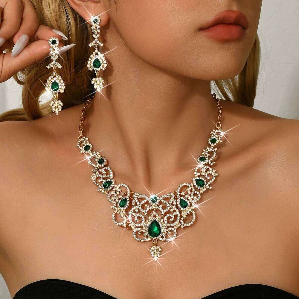 Cross border new set necklace, earrings, diamond inlaid jewelry, wedding dress, dinner dress accessories Z260313