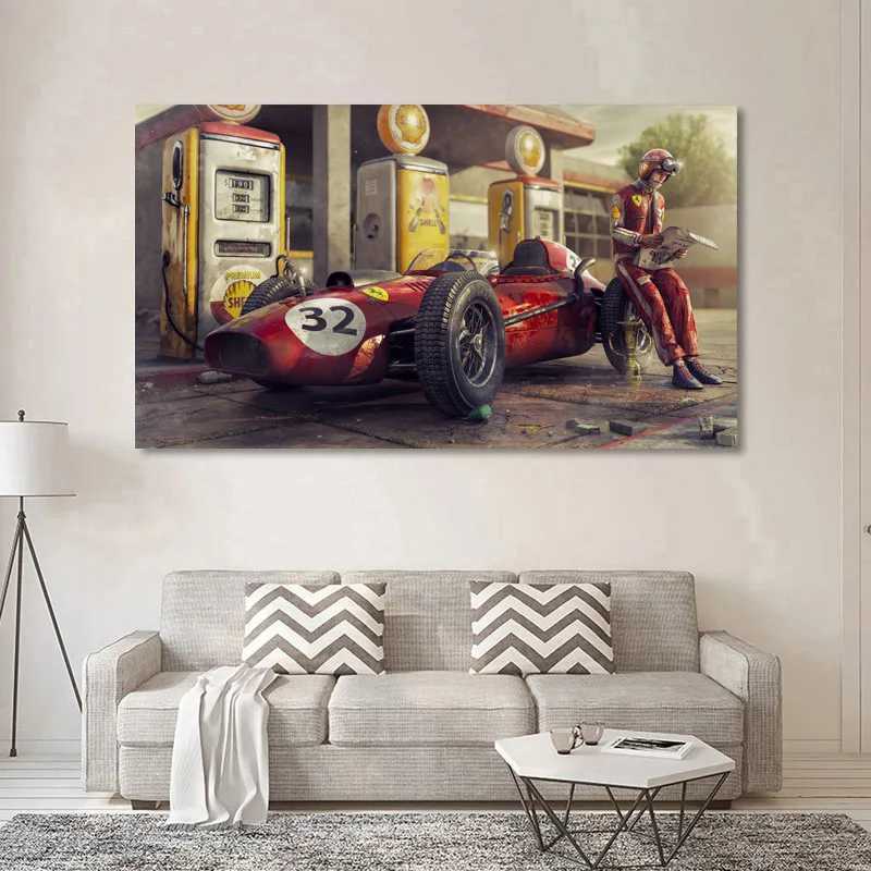 Vintage Car Poster Ferraris Classic Racing F1 Race Car Artwork Wall Art Picture Print Canvas Painting For Home Living Room Decor D260314