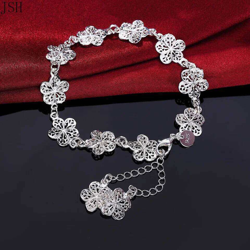 Hot wedding 925 sterling silver bracelet beautiful flowers for women classic high quality fashion jewelry wholesale 20CM Z260313