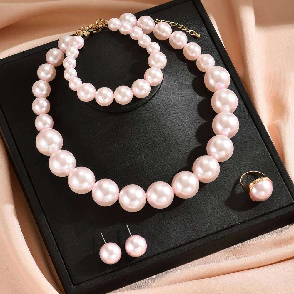 Elegant Faux Pearl Jewelry Set Women Necklace Earrings Ring Bracelet Classic White Party Wedding Accessories Z260313