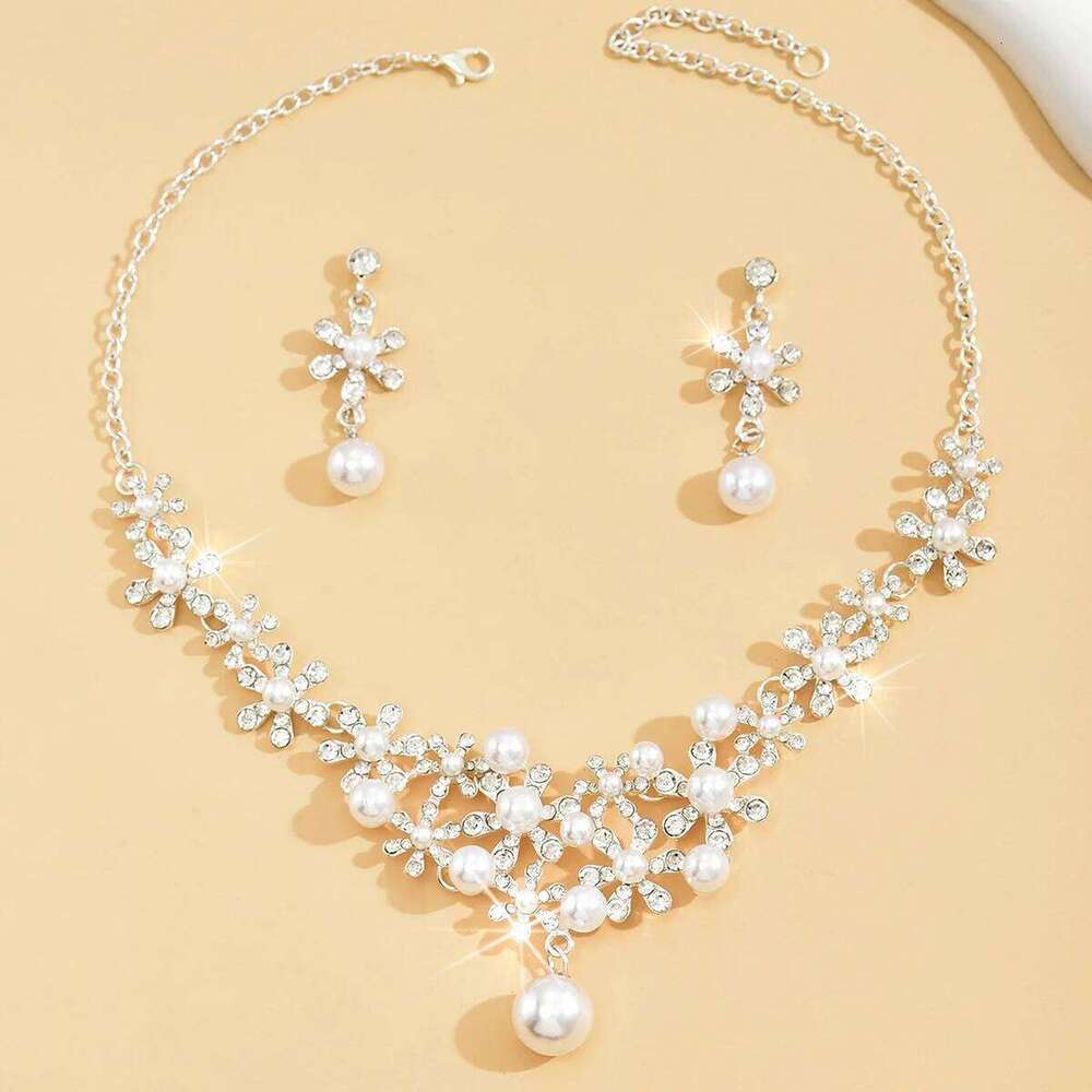3PC women's fashionable design imitation pearl earrings necklace jewelry set, suitable for weddings, banquets, parties, holiday Z260313