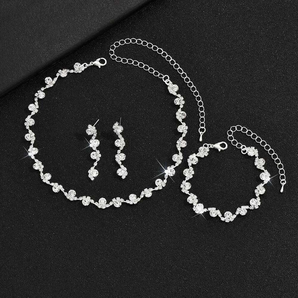 4pcs Elegant Vintage Jewelry Set for Women Silver Sunflower Necklace Shiny Crystal Choker Bridal Wedding Earrings Party Z260313