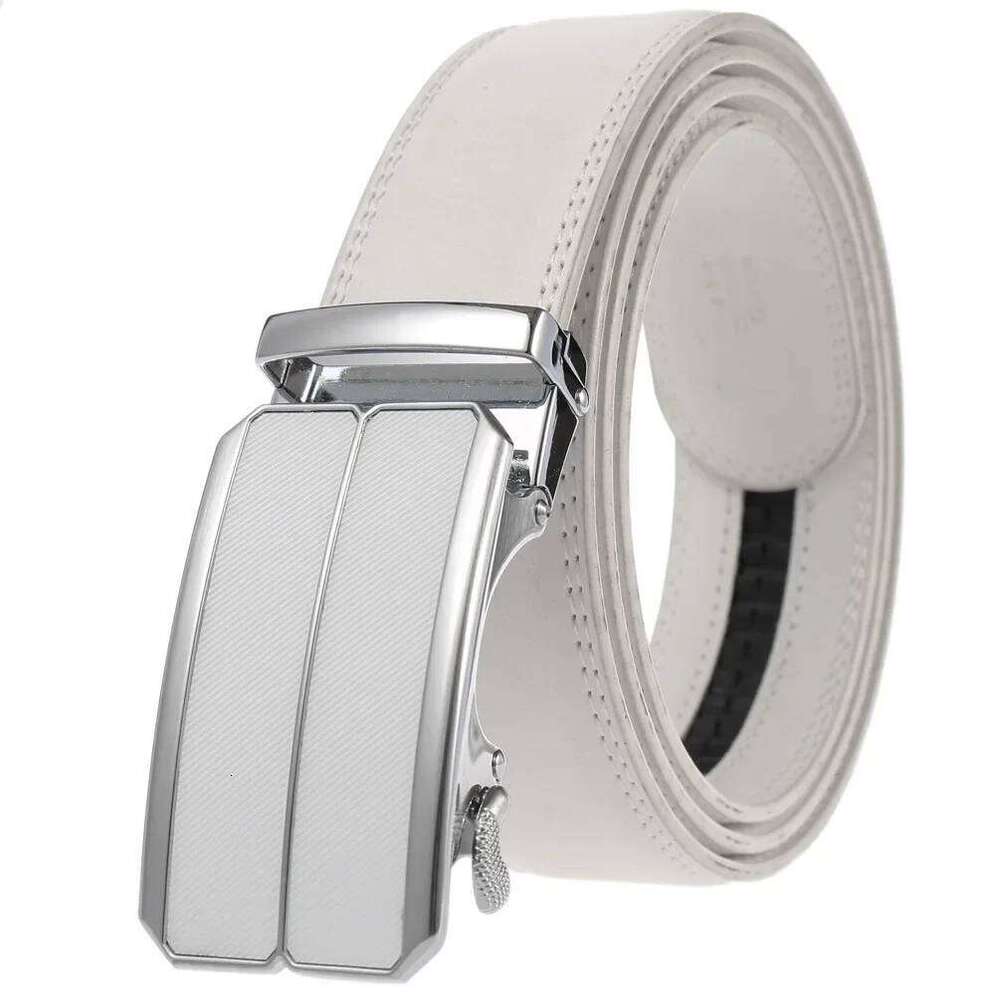 Luxury Mens Genuine Leather Belt White Cowhide Alloy Automatic Buckle Formal Belts For Men 3.5cm Width Waist Strap Male B373 Z260226