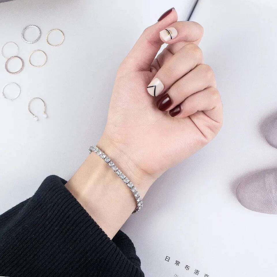 S925 Sterling Silver Bracelet Zirconia Tennis Ball Women Fashion Simple Engagement Wedding Charm Jewelry 4mm 16-20cm Z260313