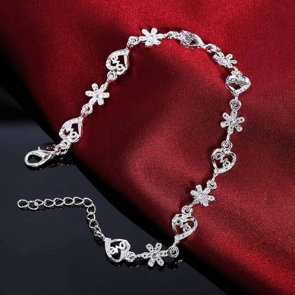 Hot fine 925 sterling silver Bracelet Fashion crystal romantic heart flower chain for woman wedding accessories jewelry Z260313