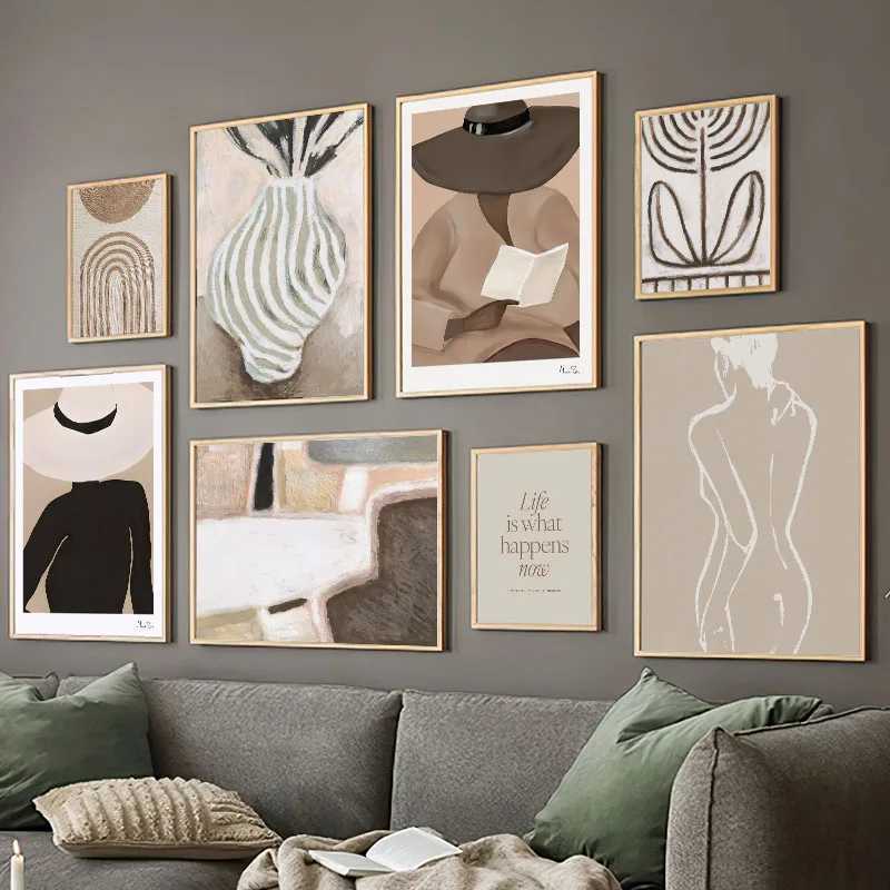 Boho Girl Book Line Rainbow Vase Quote Wall Art Canvas Painting Abstract Posters Prints Hotel Bar Pictures For Living Room Decor D260314