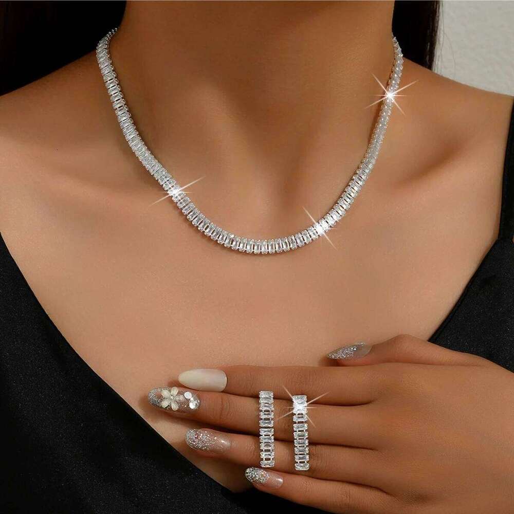 Women's Fashion Copper Claw Chain Zircon Series Set, Simple Versatile, Light Luxury and High End Jewelry Z260313