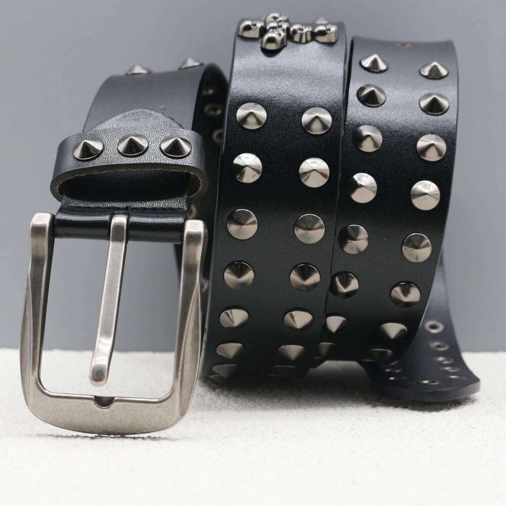 Luxury rivet heavy-duty new skeleton gothic belt, casual punk style genuine leather jeans belt. Z260226