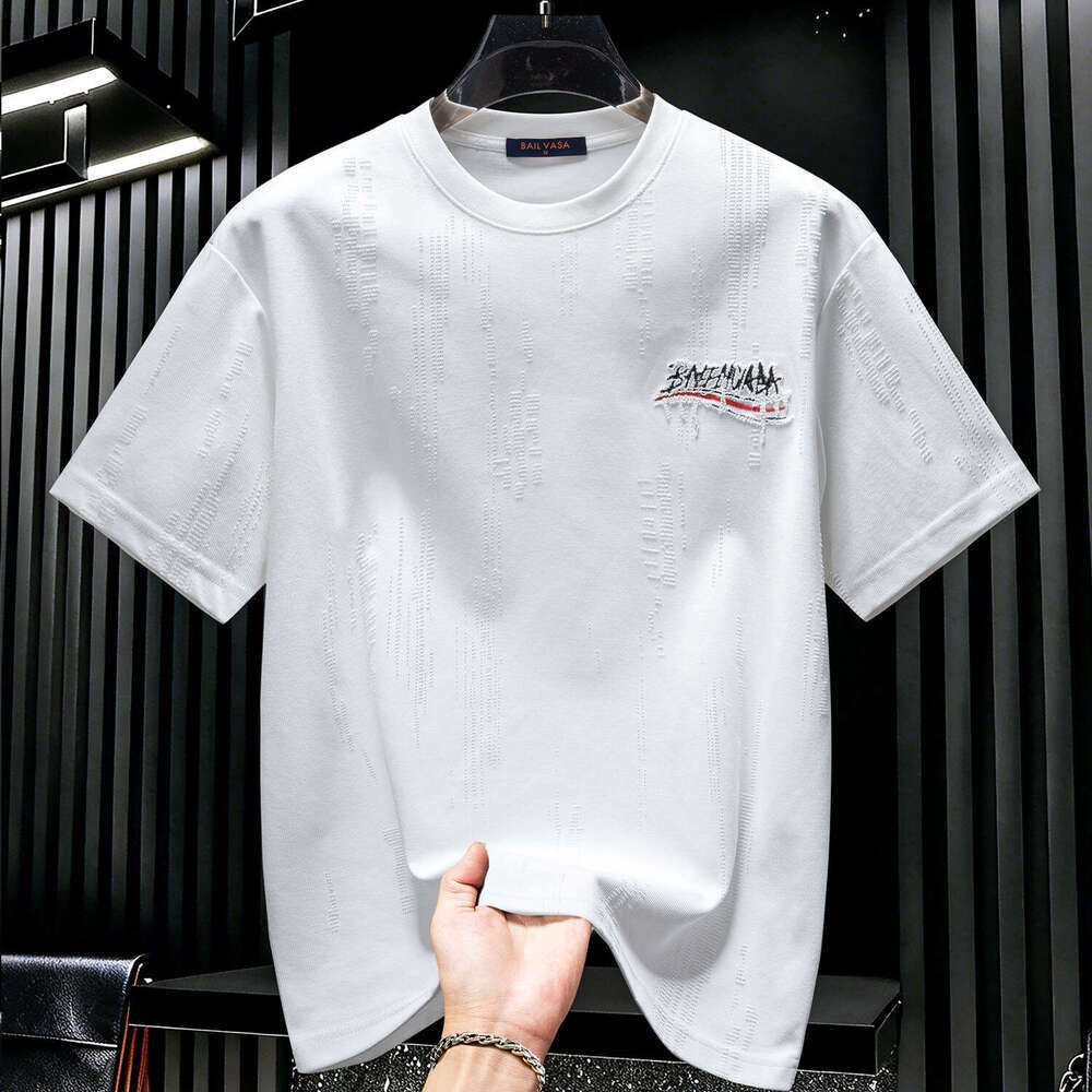 American-Style Men's Embroidered Ripped Short-Sleeve T-Shirt Summer New Trendy Brand Round-Neck Loose-Fit Half-Sleeve Shirt Luanyun