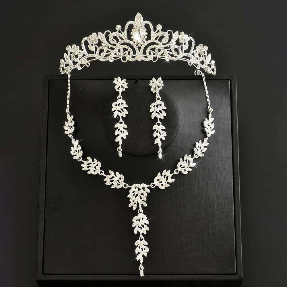 Ladies' fashionable design, leaf necklace, earrings, crown jewelry set, wedding party, holiday gift Z260313