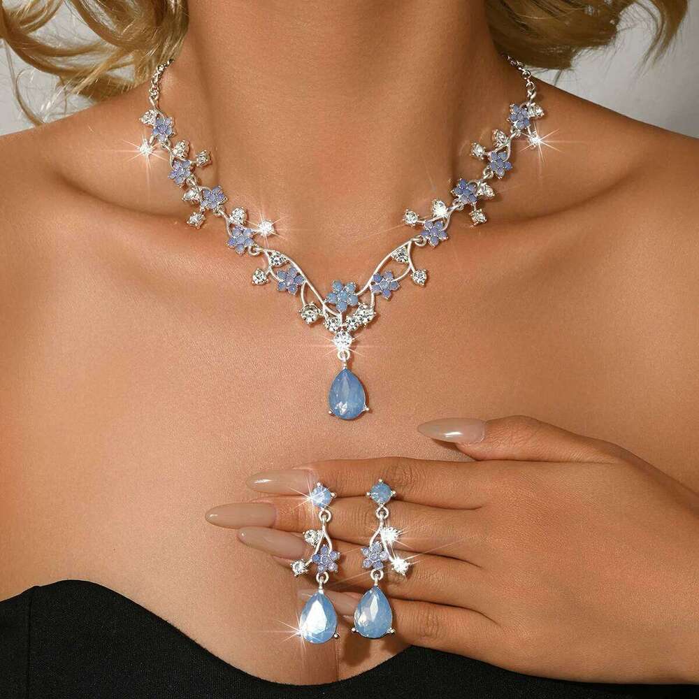 European and American exquisite heavy industry angel tear droplet necklace earrings two-piece set wedding accessories Z260313
