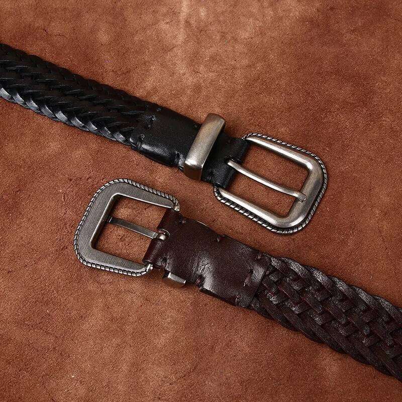 3.2CM Cowhide High Quality Genuine Leather Belts for Men Women Hand Woven Belt Strap Male Pin Buckle Jeans Cowboy Cintos Luxury Z260226