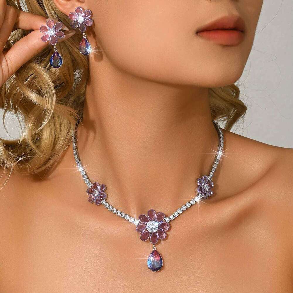 Intellectual and gentle style French heavy industry two-color necklace earrings for brides' wedding accessories Z260313