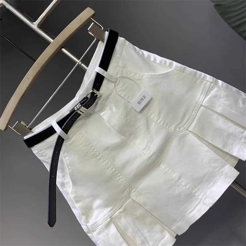 Korean Washed Cotton White Denim Pleated Skirt 2026 New Womens High Waisted Anti Glare Bodycon Short Pleated Skirt M260314