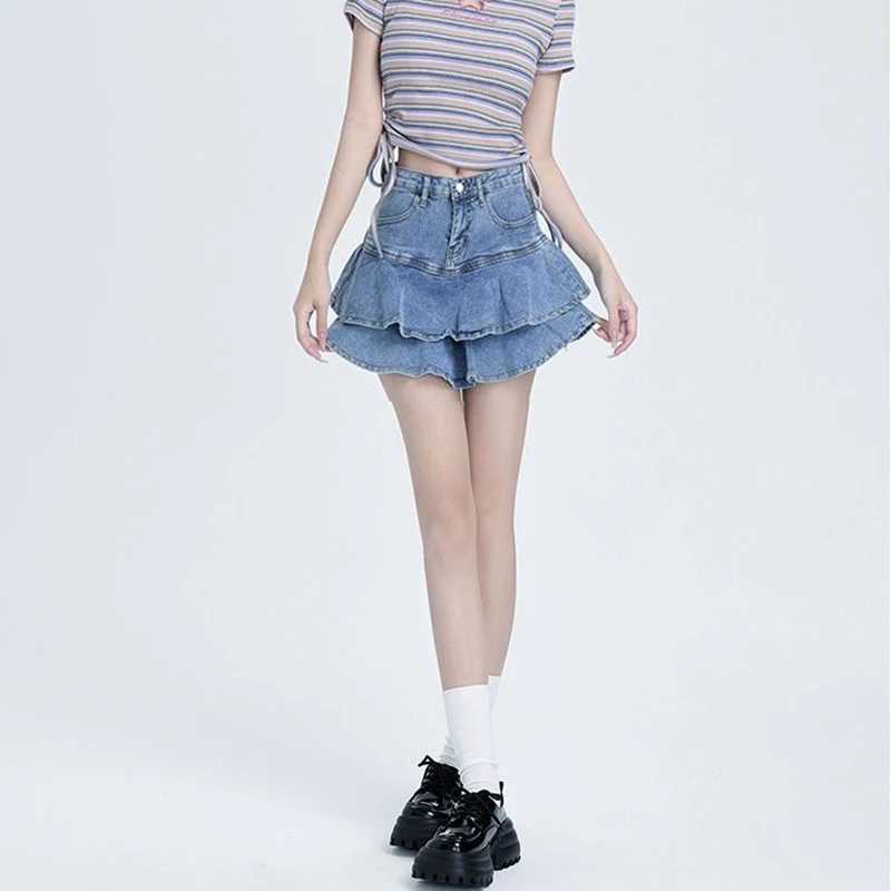 Summer Women Chic Designer High Waist Skirts Female Wrap Hip A-line Mini Jeans Skirts s Fashion Casual Denim Dress M260314