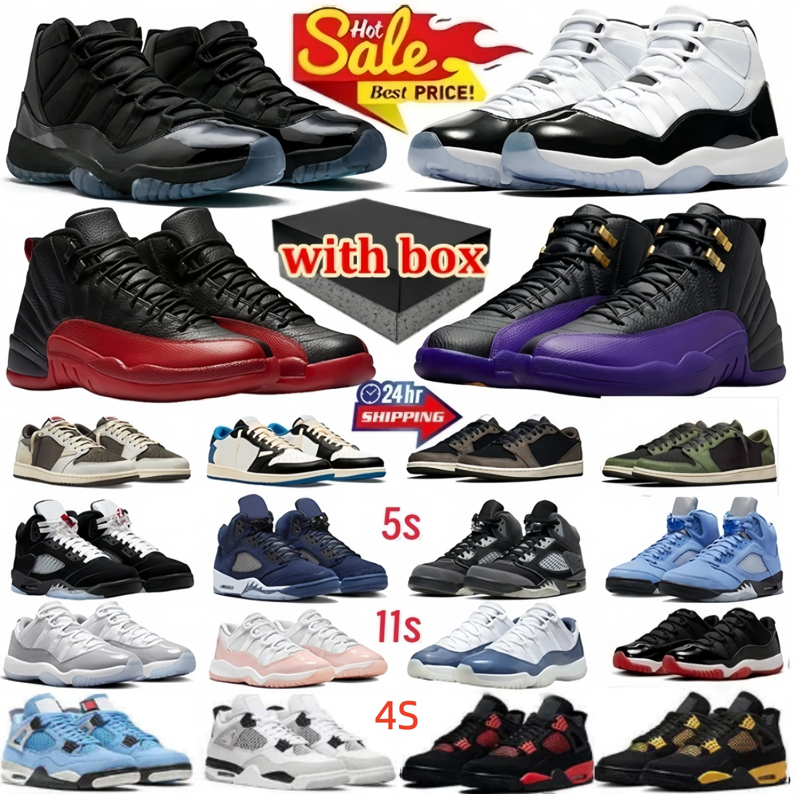 With Box Size 14 Mens Shoes 1 11 12 13 4s Baketball Designer Shoe Men Women Sneaker Military Black Cat Metallic Flu Game Bred Fear Fire Sail Red Thunder White Pink Men