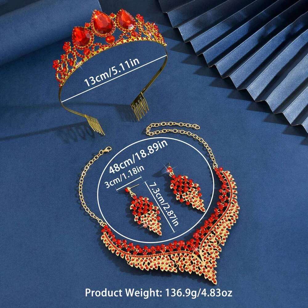 4PC Women's Fashion Water Drop Crown Necklace Earrings Jewelry Set Suitable for Wedding, Party, Festival Gifts Z260313