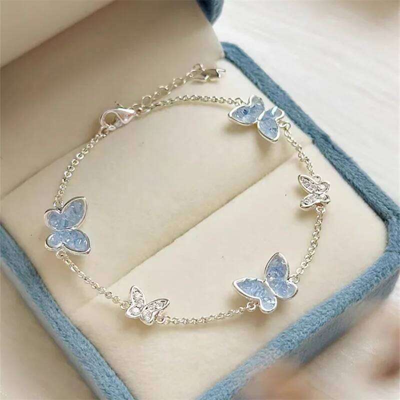 Fashion Silver Color Crystal Butterfly Jewelry Set Adjustable Bracelet Earrings Necklace Ring for Women Handmade New Year Gift Z260313