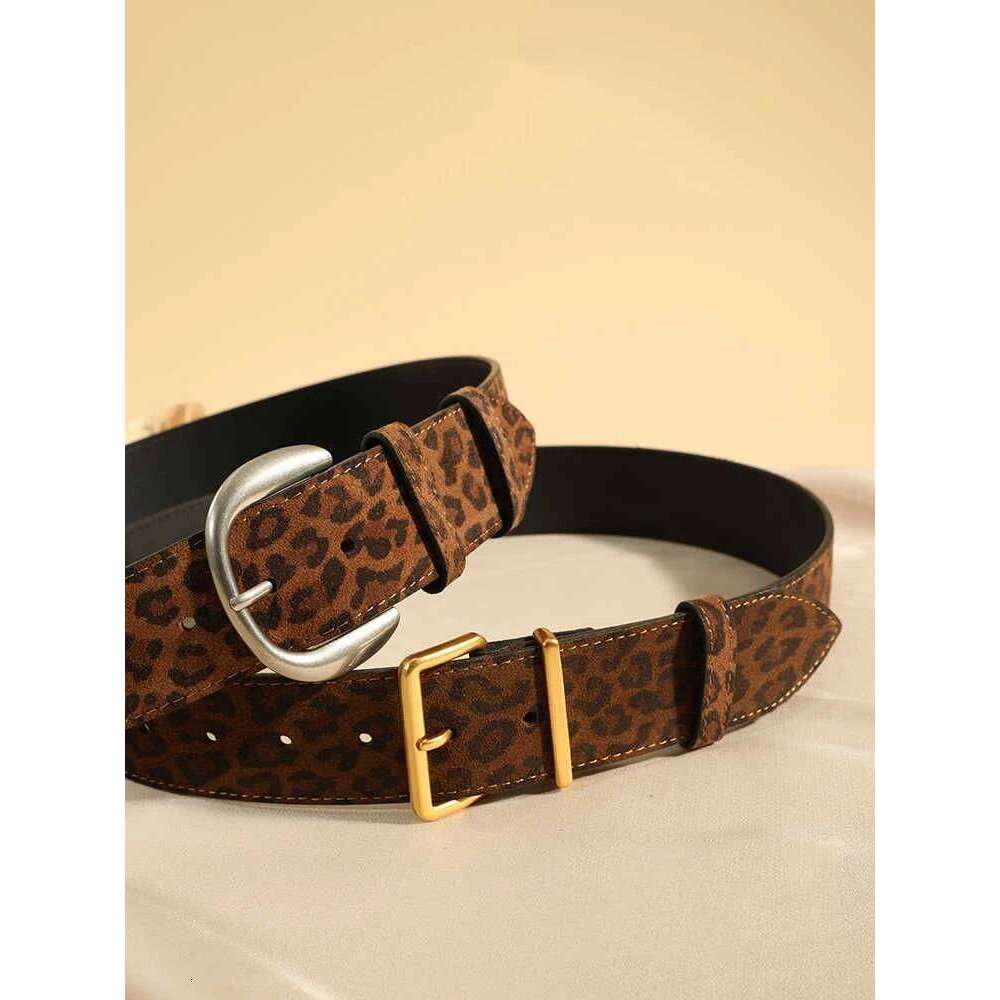 Luxury Suede Leather Belt Women, Fashion Style with Metal Buckle, Leopard Pattern Wide Belts for Dresses Jeans&Coats Z260226