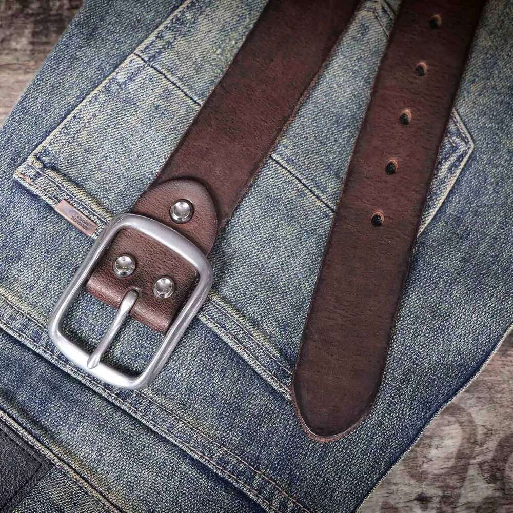 Vintage Genuine Men's Cowhide Belts Stainless Steel Buckle Italian Thickened Leather With Box,Ideal Choice For Gift Z260226