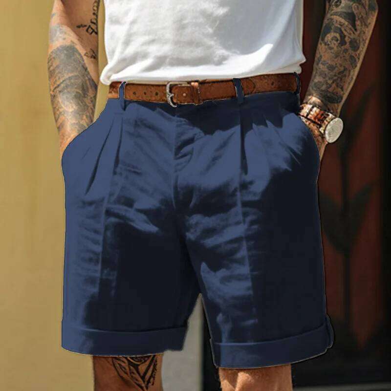 Classic Men Outdoor Casual Breathable Loose Straight 2025 Summer Fashionable Solid Color Men's Linen Shorts Z260314