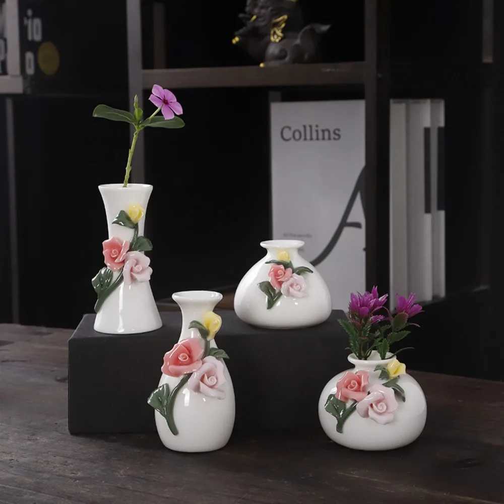 Decorations Floral Ornaments Flower Vases Embossed Flower Handmade Mini Vase Dry Flower Planting Hydroponic Ceramic Vase Home Y260314