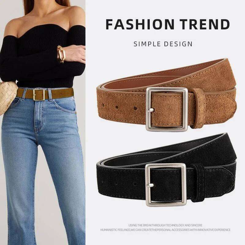 Vintage Plain Real Leather Waist Belts for Women Simple Silver Square Buckle Adjustable Corset Ceinture Pour Femme Lwaistbands Z260226