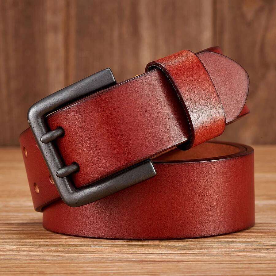 4.3cm Thick High Quality Cowskin Genuine Leather For Men Luxury Male Belt Double Pin Buckle Cowboy Jeans Strap Z260226