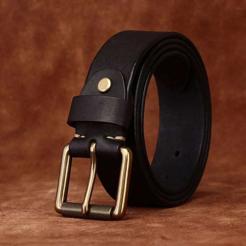 3.8CM Genuine Leather Belt Men Luxury Strap Male Fashion Pure Cowhide Copper Wild Classic Retro Pin Buckle High Quality Z260226