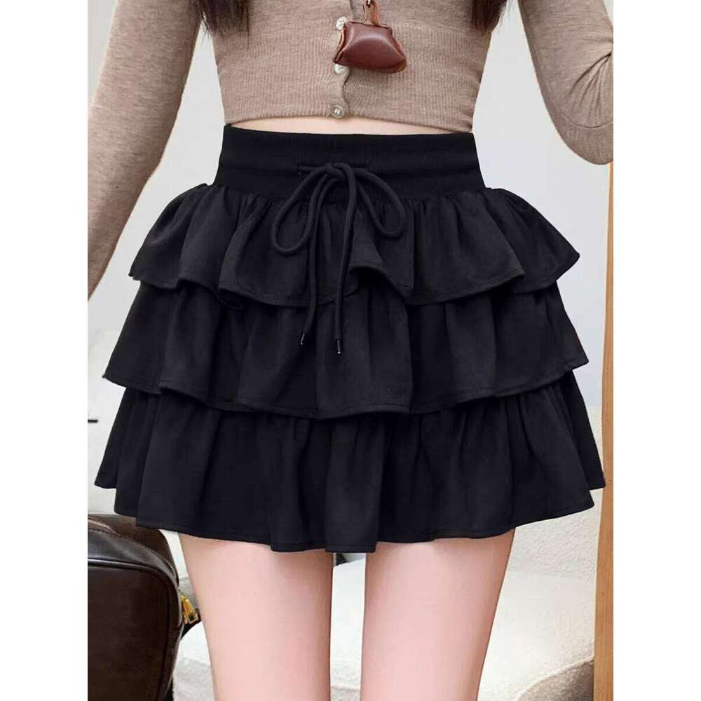 Brown Suede Layered Mini Women 2025 High Waisted A-Line Short Skirt, Coquette Skirt for Fall Winter Z260314